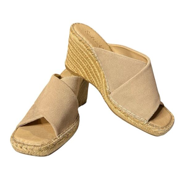Splendid Britt Espadrille Wedge Sandals Womens 7.5 Leather Suede Beige Comfort - Picture 2 of 11